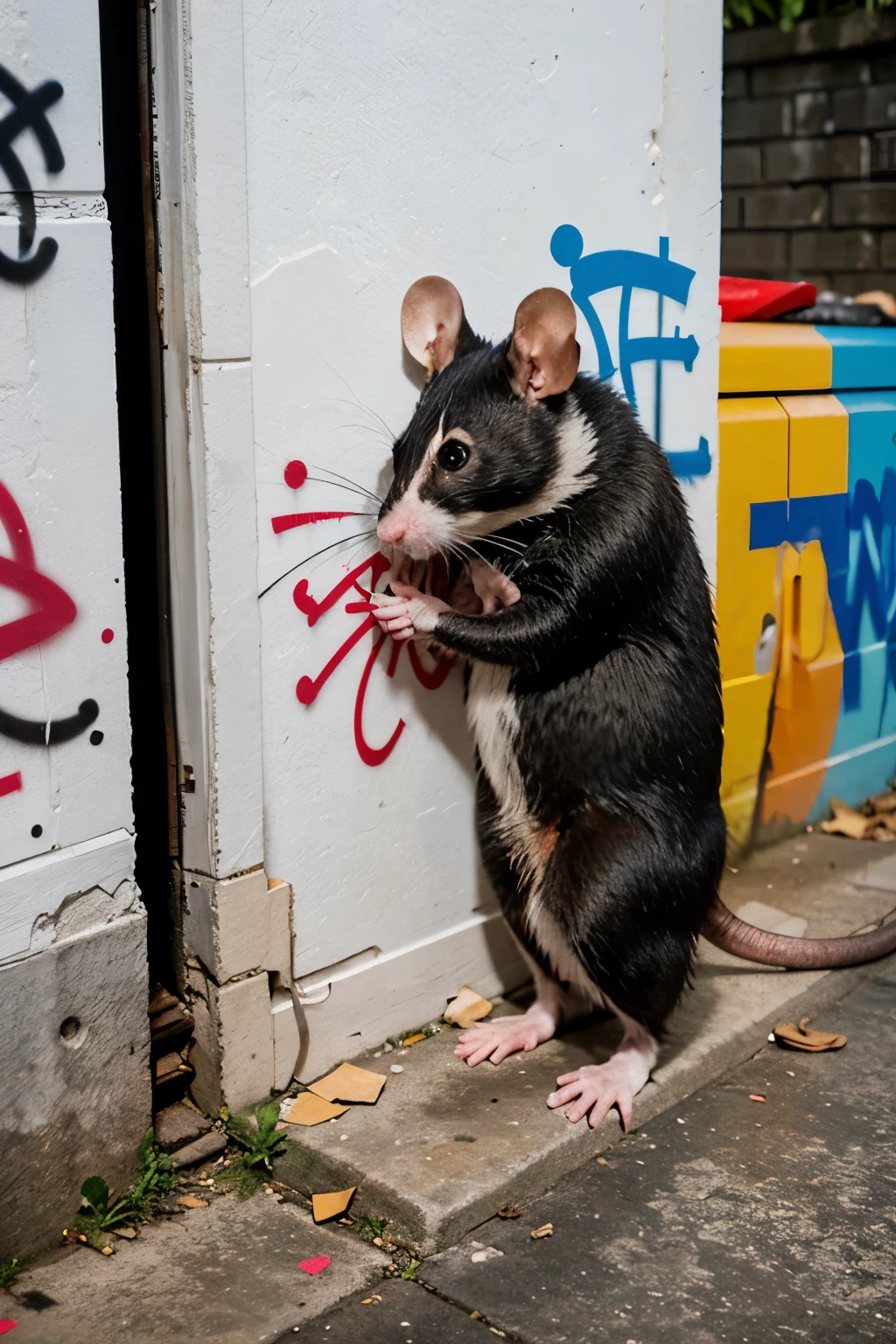 A rat making graffiti
