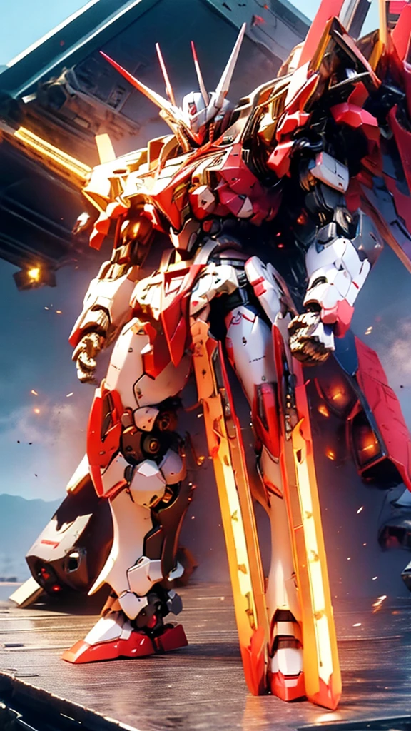 Catapult Deck、Waiting for departure、Giant humanoid robot、Gundam cockpit hatch open in the center of the chest