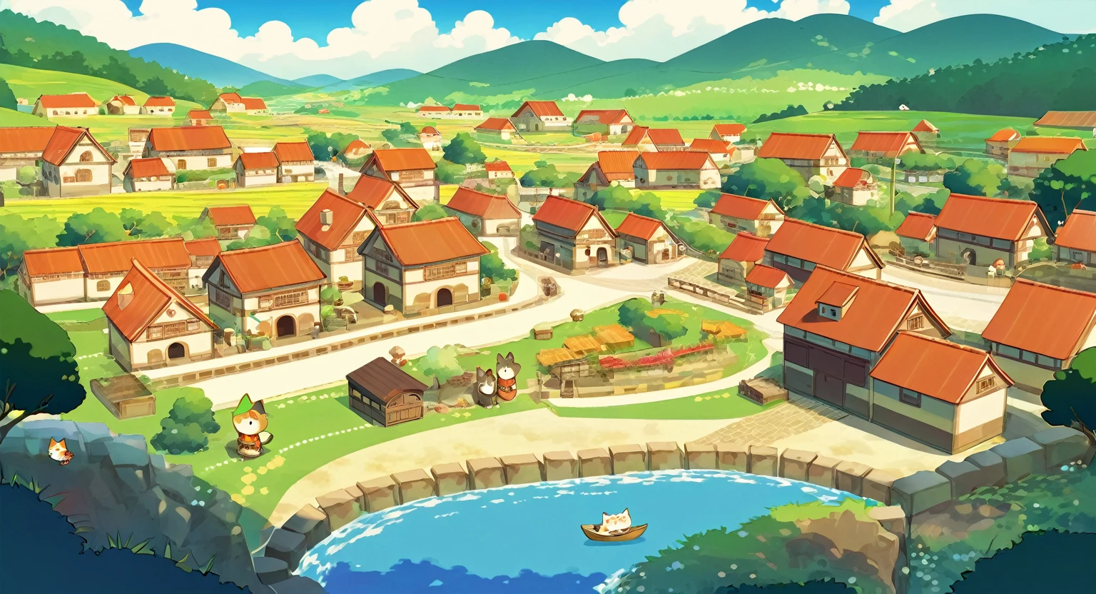 scenery, animal crossing village scenery, kawaii,