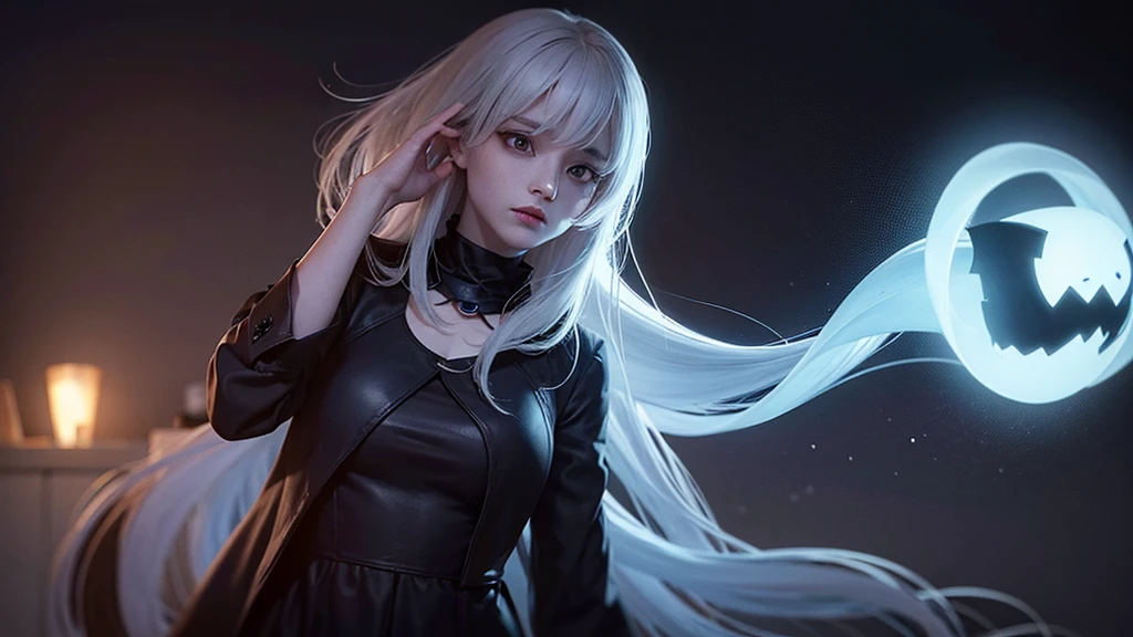 ((Picture from the waist up))((masterpiece:1.5、8k、Tabletop、フォトリアリスティックでVery detailedなCG、Very detailed、Particle Effects、Dynamic Effects、Shallow depth of field、Cinematic Light、Lens flare、Ray Tracing、Tabletop、Realistic:1.4、Ultra-high resolution:1.2、Realistic、Realistic))((alone、,A woman wearing a black cashmere coat over a halter neck dress:1.4、Elegant woman posing、Detailed face、bright表情、young, bright, Whiter skin、Medium chest、Beautiful cleavage、Best Looks、Asian、Ultimate beauty、bright and shiny hair,、Super long, Silky straight hair、Hair dancing in the wind))(morning、The setting is outdoors in the snow、Crystal of snow)((shiny white hair))