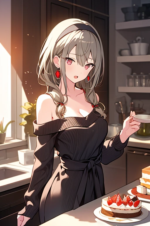 (small breasts:1.2), (perky chest:1.2), (pointed chest:1.2), (Pudding cake magazine cover:1.3),(from above:1.0),(shoot from the side:1.1),masterpiece, 1girl, Amazing Cleavage:1.1, thin waist, optimum,tmasterpiece,hight resolution,best qualtiy,hyper HD,super detailing,awardwinning,a 18yo cute girl,(The upper part of the body),anatomy correct,Beautiful Black miniskirt,garters,Gaze,Small face,bangss,holster,Beautuful Women,hands up,leg holster,Gaze,black boots,Cowboy Shot,cute face,a blond,Longhaire,Twin-tailed,Braids, Hairline,(scarlet eyes),long eyelasher,Hanging eye corners,White skin of the, ((see through camisole:1.1)), ((Sheer nipples:1.0)),Rocket Tits,(Slim body),smile,seductive weak smiling,(with sparkling eyes and a contagious smile),little open mouth, Looking at Viewer,