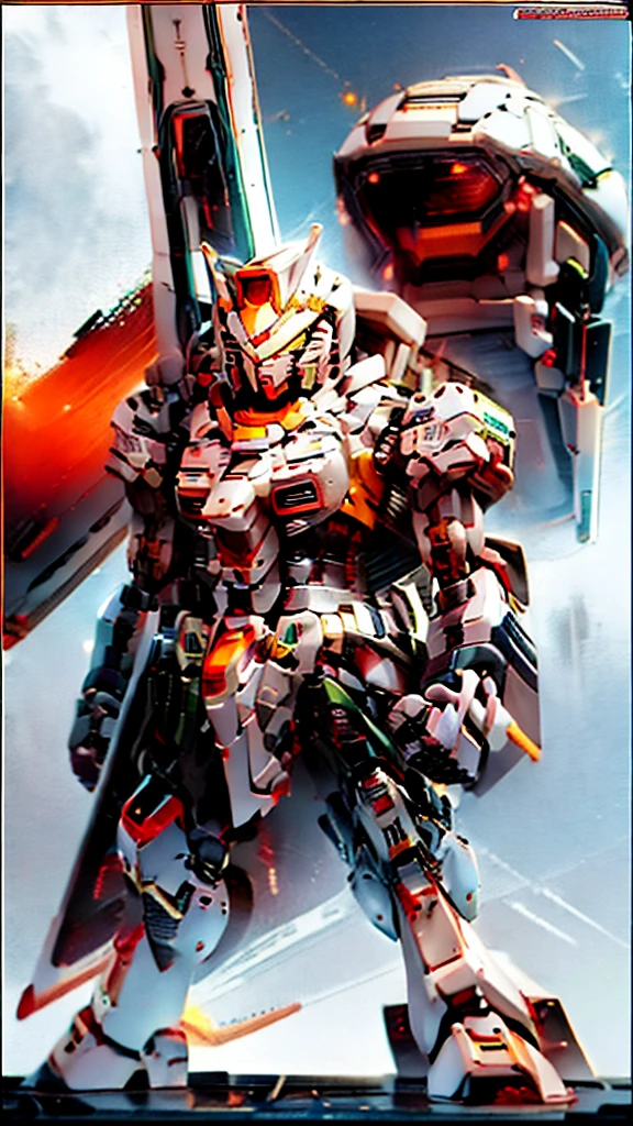 Catapult Deck、Waiting for departure、Giant humanoid robot、Gundam cockpit hatch open in the center of the chest