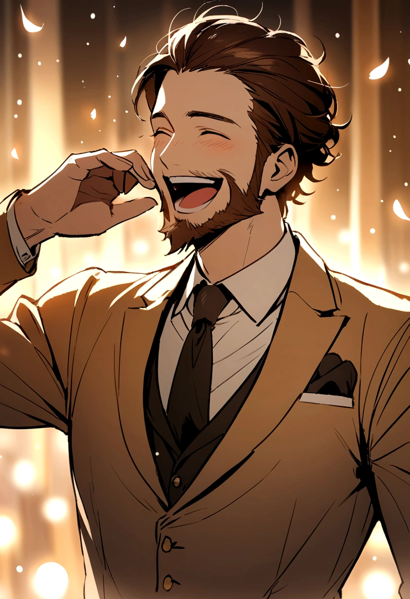 laughing man with medium brown hair and medium beard