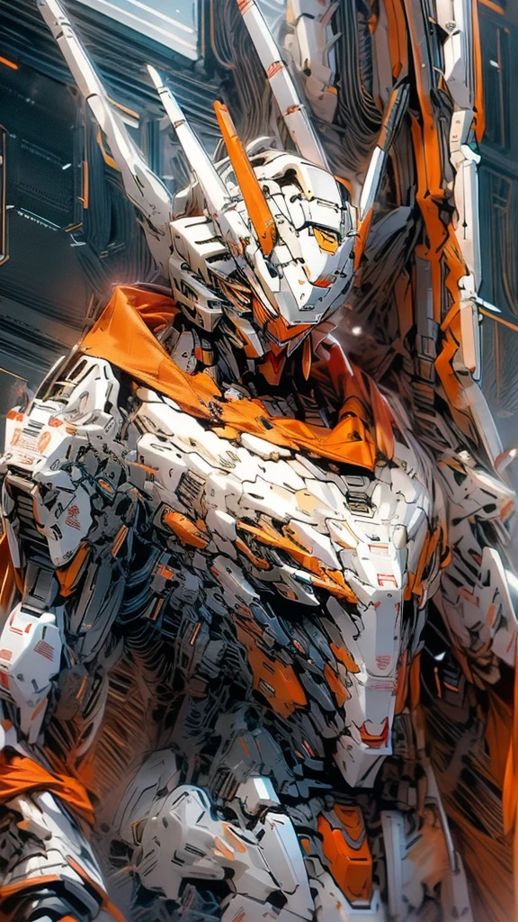 Catapult Deck、Waiting for departure、Giant humanoid robot、Gundam cockpit hatch open in the center of the chest
