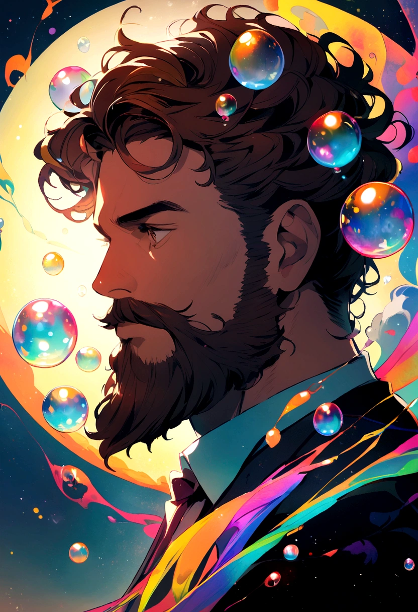  thinking man with medium brown hair and medium beard a bubble comes out of him 
