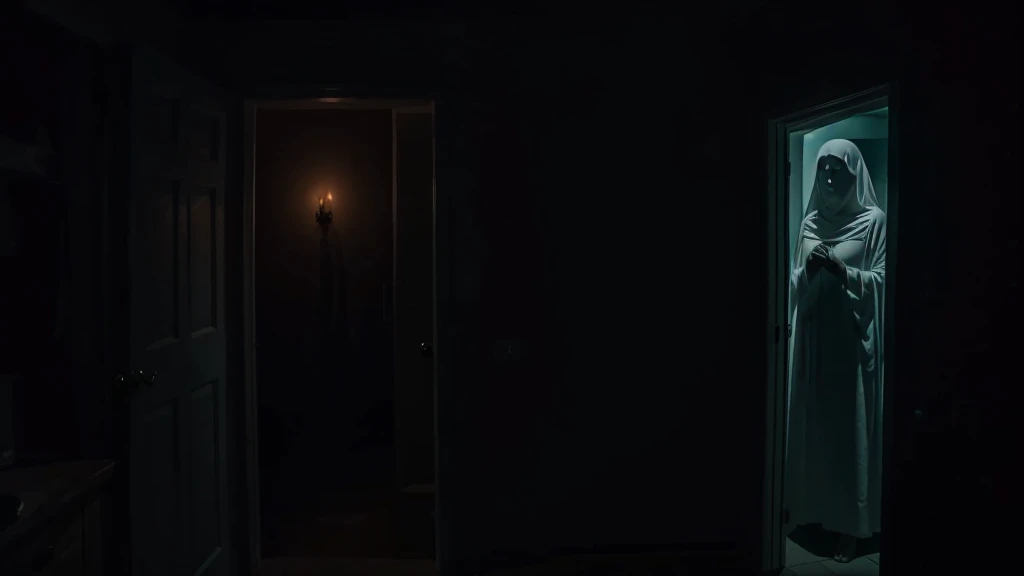 It was a ghost of the woman without a lower part of the body that appeared from darkness. 

 ghost scary late night creepy 
frightening