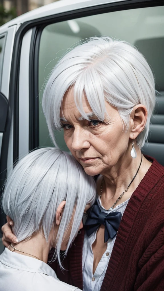 Elderly people with white hair in various situations 