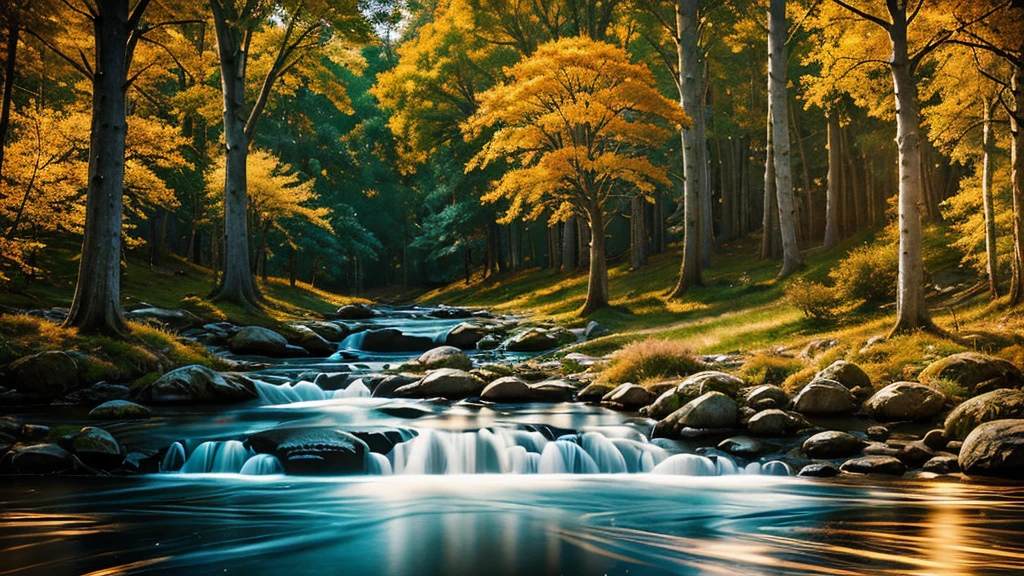 hdr digital image, 8k, high walls, white ivory walls with gold, a large deep river, surrounded by tall trees, colorful flowers, a golden tower in the background, a beautiful young Celtic woman, 25 years old, next to the river