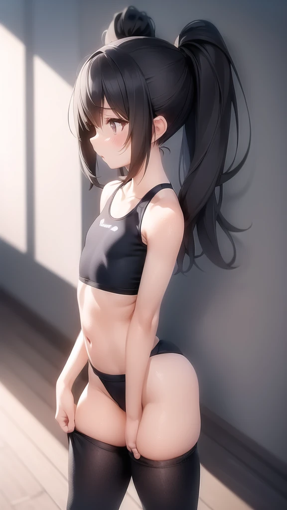 Detailed and cute girl, Small and slender build, Tight-fitting sports bras and spats, Detailed background, Natural light and shadow, ultra-high resolution, Top quality, Very aesthetic