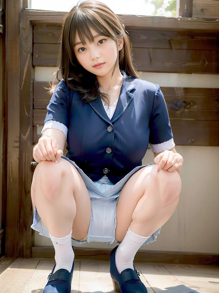 Dark blue high socks Magic Mix Real、(RAW Photos:1.2)、(Realistic:1.4)、The beauty of beautiful details Delicate expression、blonde、((panties are visible))(Squatting bench)Earrings eyelash Beautiful and detailed、Large file size、Super detailed、High resolution、Transcendental beauty Highest quality、masterpiece、、(Japanese school girl uniform))、Extremely detailed representation growing up、In detail、Highly detailed facial cinematic lighting、、positive、((Dynamic pose)))、(Sit with your knees bent))、Pleated skirt、blazer、Sexy upward glance、panties、