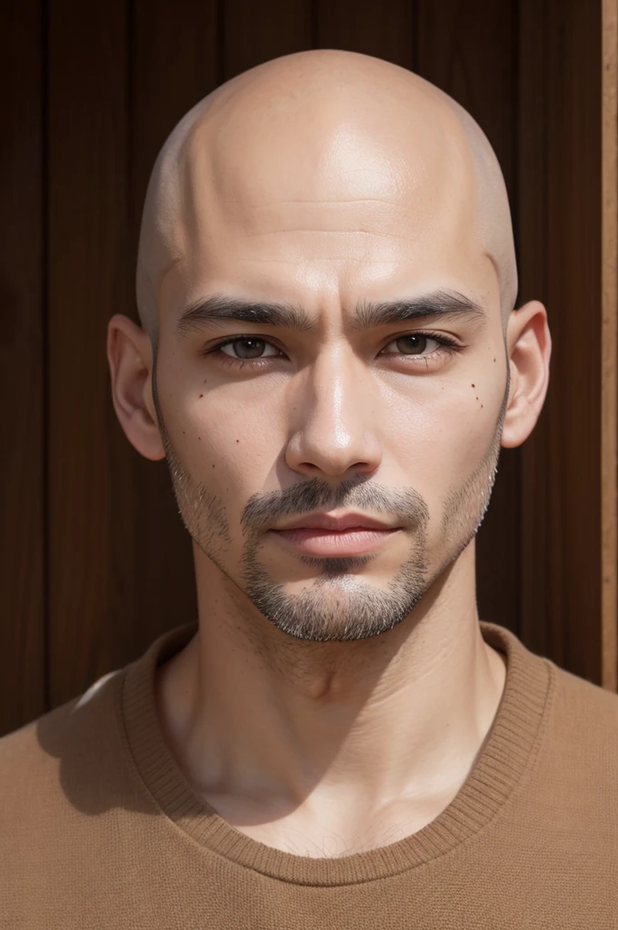 A bald man with a brown mole on his head 