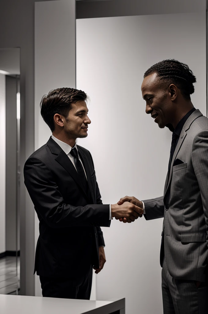 Alien shaking hands with a man in a suit