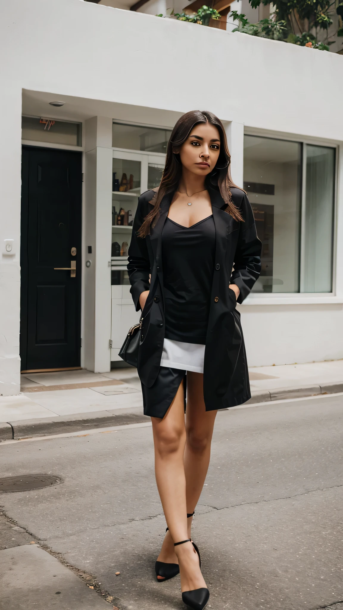 Latina model. Contemporary outfit