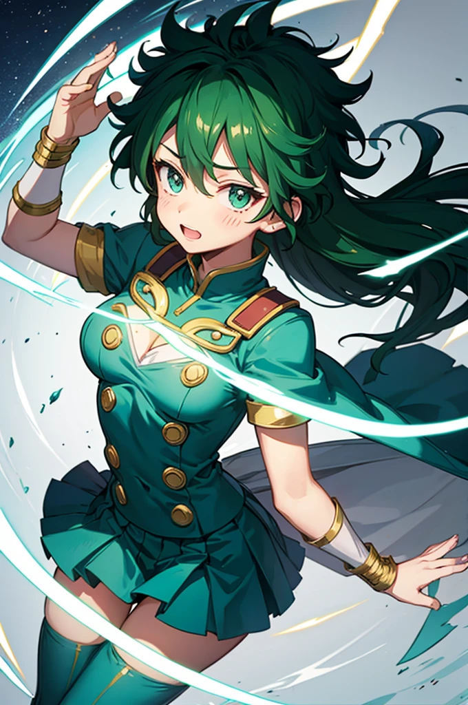 Izuku midoriya female, con un traje de heroe