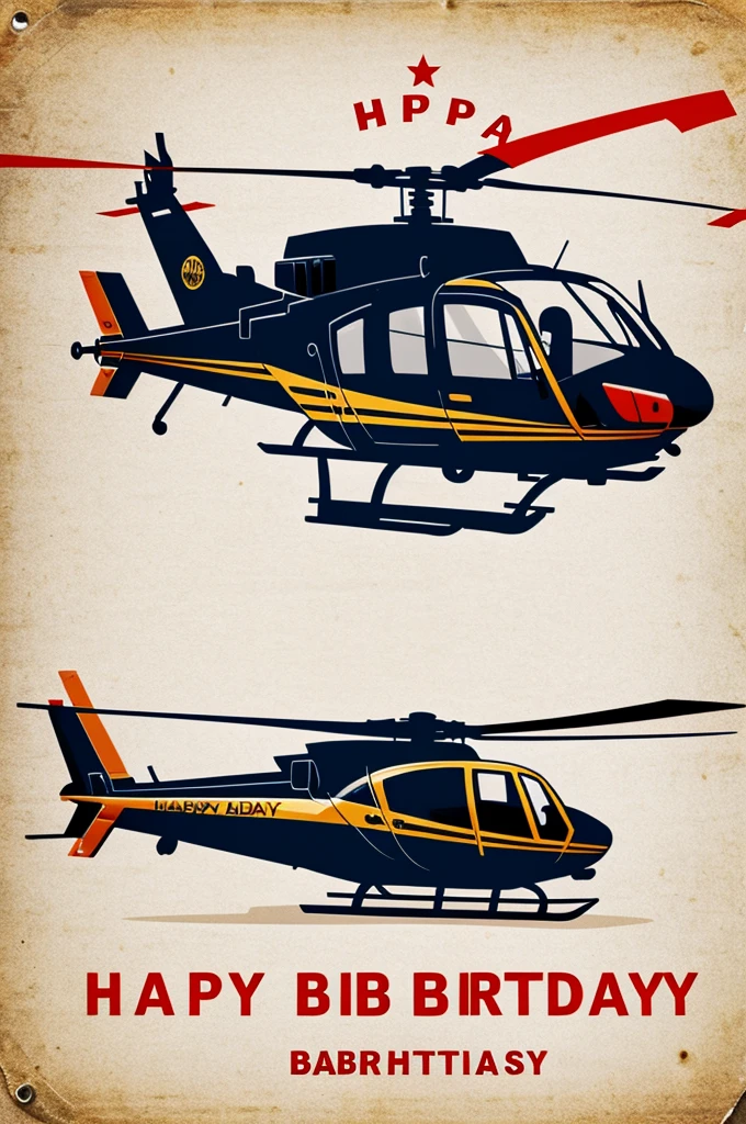 create a drawing/vector of a Helicopter that has a sign that says "happy birthday", and that the sign is attached to the helicopter