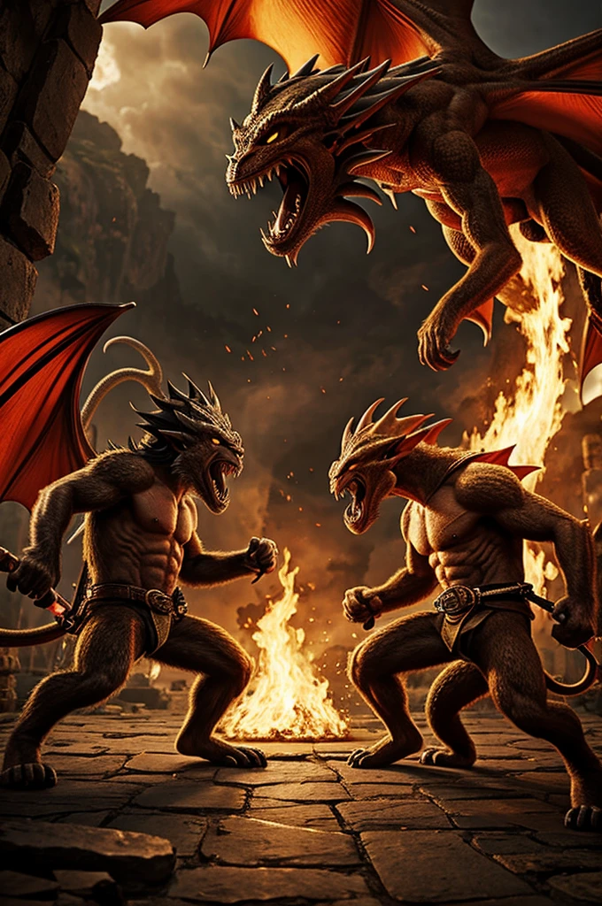 Garuda birt and dragon fight in the sky,dragon shoot with fire and Garuda fight with his big hand