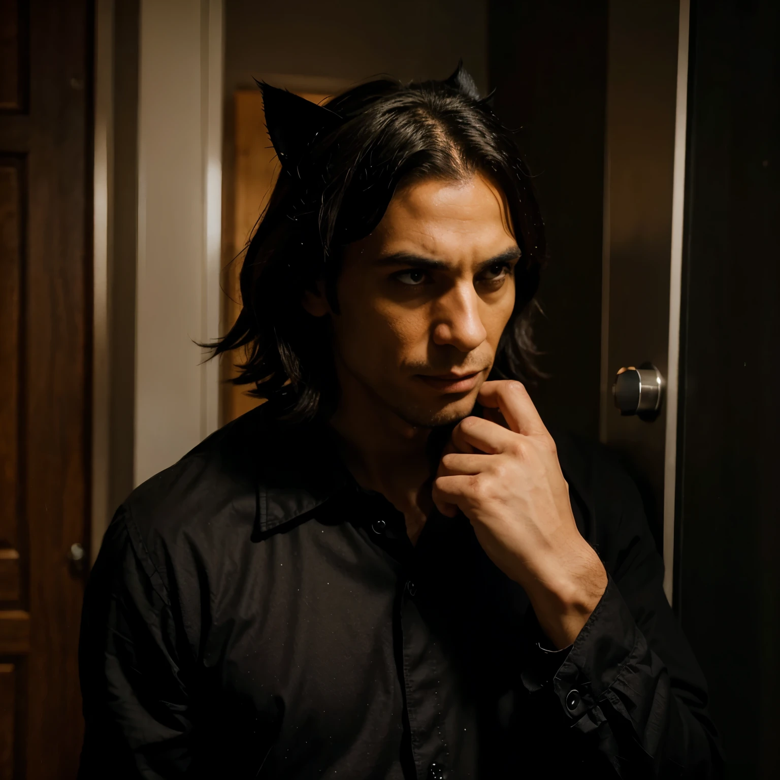 A superstitious man, scared of a black cat