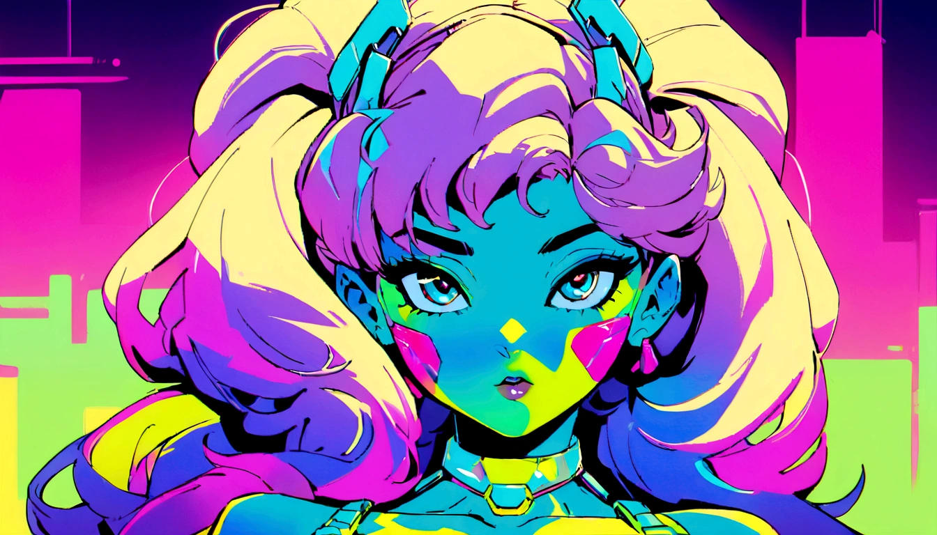 (best quality, masterpiece), 1girl sex, 1980s \(style\), looking at viewer, pinup \(style\), upper body, color cyberpunk, buble cliclets