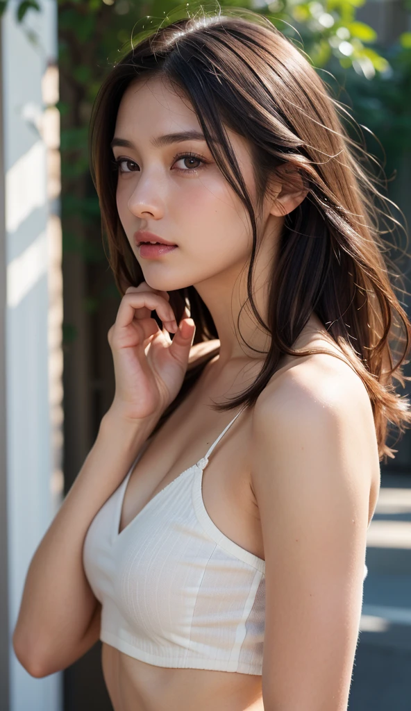 nude (RAW Photos, Highest quality), (Realistic, Photorealistic:1.3), Tabletop, Crying face, Very delicate and beautiful, Soft Light, (Brown Hair, Straight shoulder-length hair fluttering in the wind), Beautiful detailed girl, (Detailed fingers), Highly detailed eyes and face, Beautifully detailed nose, Beautiful attention to detail, 1 Girl, Japanese, Pure beauty, cute, (Half Body:1.3), Realistic face, Realistic body,