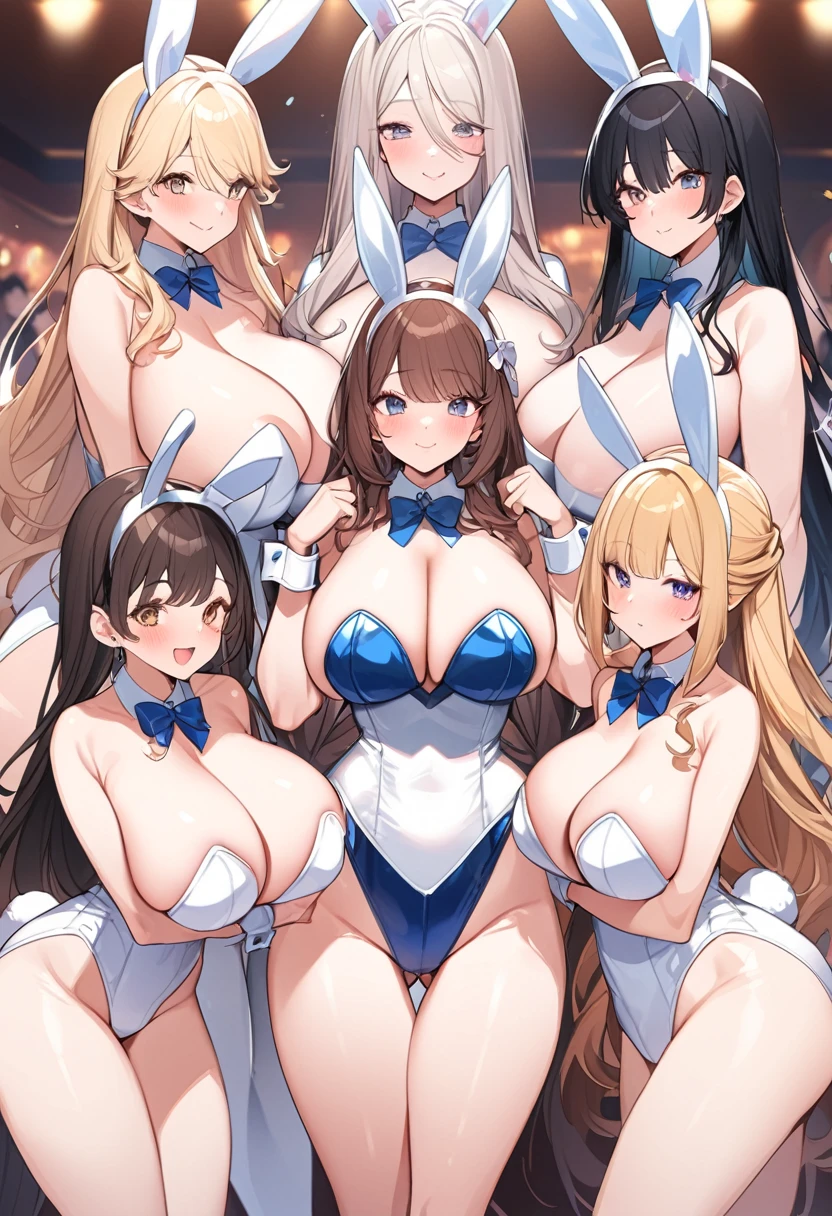 Bust Chart、Inner thighs、3 Multiple Girls、blonde、Black Hair、Brown Hair、Bunny girl、White rabbit ears、Wrist cuff、Black leotard、Huge breasts:1.5、Saggy breasts:1.5、Long chest:1.3、Saggy breasts:1.5、Everyone please line up facing forward、(Mature Woman、Mature Woman:1.3)、casino、casinoルーム、casinoテーブル、White bunny suit、Black bunny suit、Light blue bunny suit