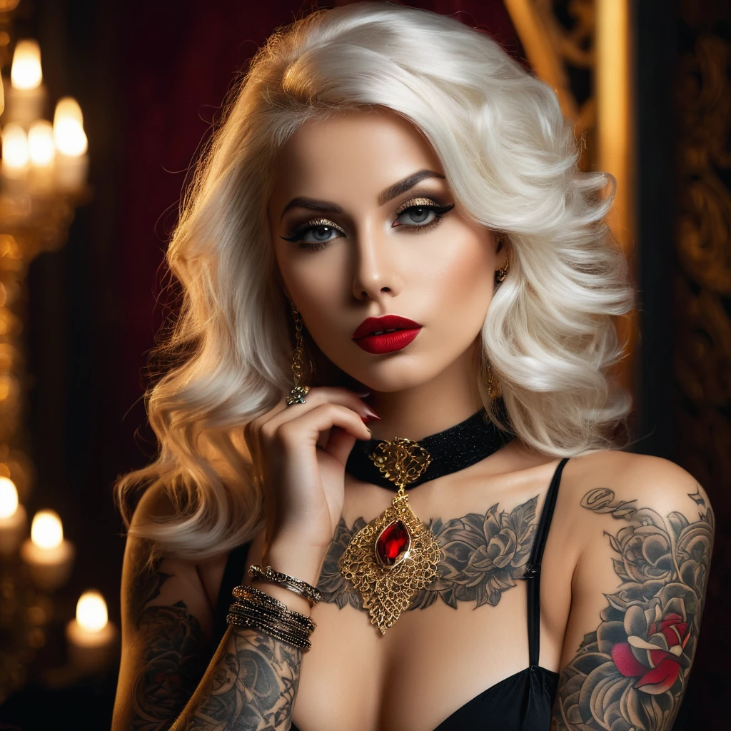 1 GIRL, dark night, kind person, ROSE, (masterpiece, top quality, best quality, official art, beautiful and aesthetic:1.2) , extreme detailed (fractal art:1.3) , colorful , highest detailed, (A sexy woman in dress, A beautiful babe, a sex slave, erotic worker, prostitute, hooker) , (sex pose, erotic design , erotic face, erotic pose) , (small tits, golden hair , big eyes, sexy eyes body covered with tattoo, red lips, sexy lips, sexy face, hand tattoo, leg tattoo, chest tattoo, pore white hair) , (wearing sex slave accessory ,golden accessory, Slave bracelet, bracelet, naked , ((masterpiece) )), ((best quality) )), ((ultra-detailed) ), ((an extremely delicate and beautiful) ), cinematic light, delicate hands, different camerapositions, cinematic, ass, legs