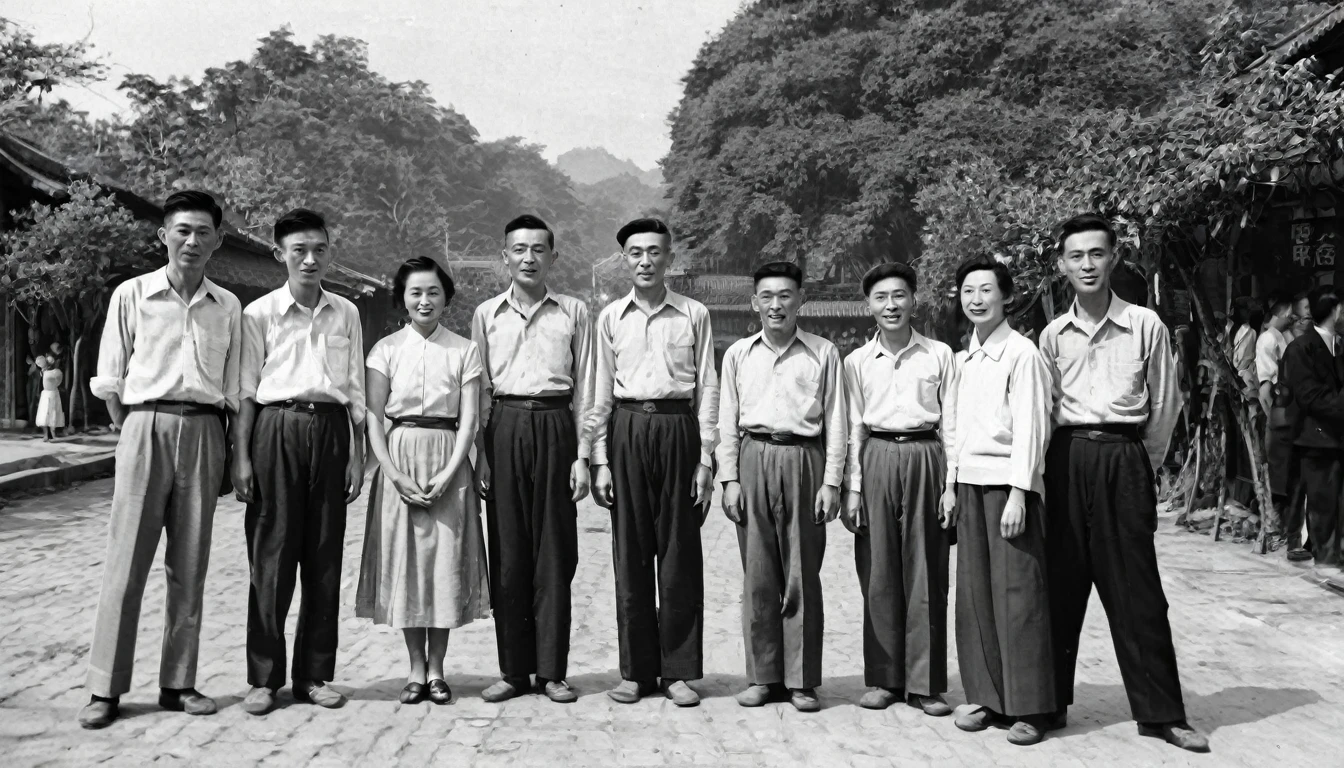 Chinese 50s,Early years of the founding of the country,People in simple clothes,old photo。RAW photos,Best quality,(reality,照⽚reality感:1.3)
