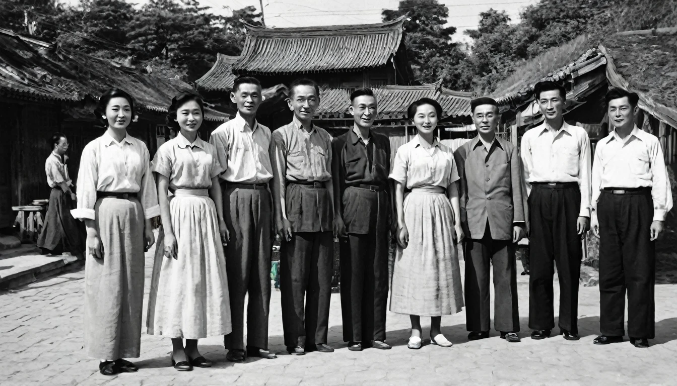 Chinese 50s,Early years of the founding of the country,People in simple clothes,old photo。RAW photos,Best quality,(reality,照⽚reality感:1.3)