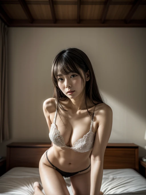 (In 8K,highest quality,masterpiece),(Realistic,RAW Photos,Super Fine Clear),Realistic Light,Detailed skin,Beautiful Japanese Women,((30-year-old woman,))、Panty shot,Black sexy panties、kneeling to spread legs,Thin legs、fine grain,Detailed fingers、thin、Sexual,Ecstasy expression,In a stylish bedroom、a place where there are no people,Ecstasy,era of asian eyes