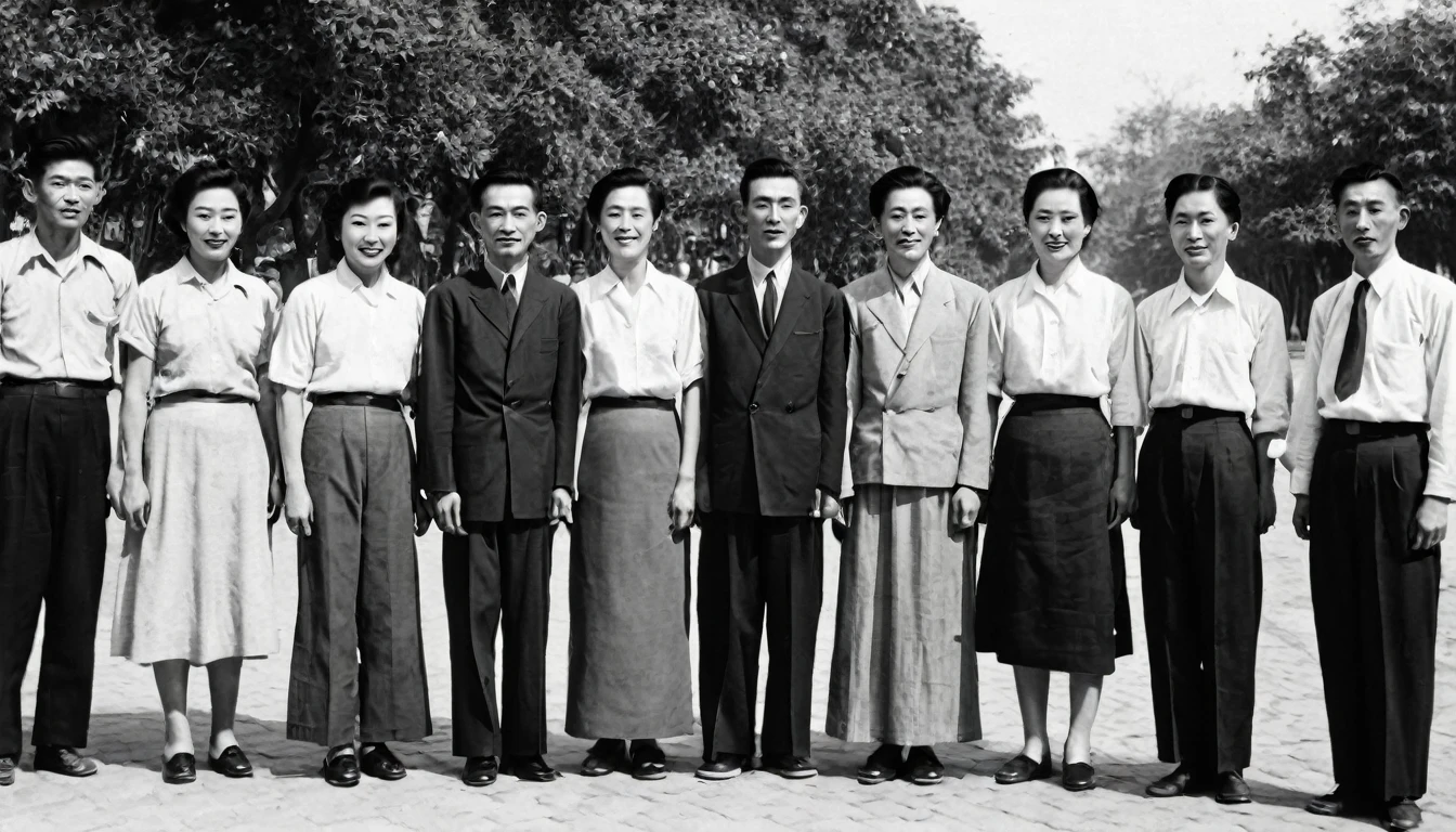 Chinese 50s,Early years of the founding of the country,People in simple clothes,old photo。RAW photos,Best quality,(reality,照⽚reality感:1.3)