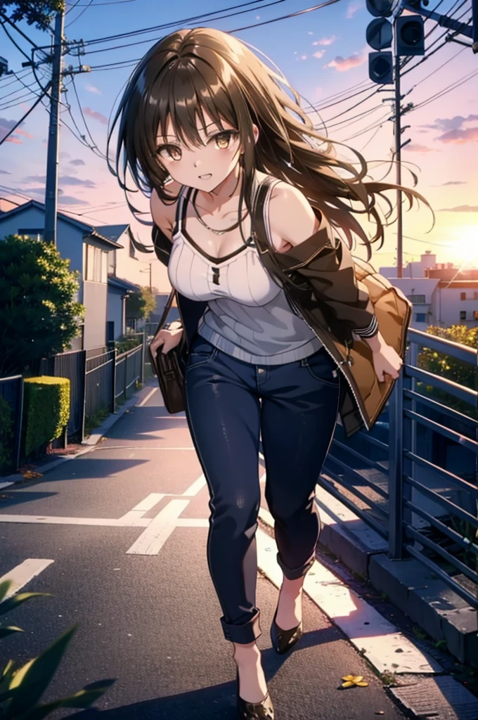 Yuikotegawa, yui kotegawa, Black Hair, (Brown eyes:1.5), Long Hair,happy smile, smile, Open your mouth,Glasses,Cold shoulder tops,skinny pants,Stiletto heels,Walking,morning,morning陽,The sun is rising,whole bodyがイラストに入るように,
break outdoors, Building district,
break looking at viewer, whole body,
break (masterpiece:1.2), Highest quality, High resolution, unity 8k wallpaper, (figure:0.8), (Beautiful attention to detail:1.6), Highly detailed face, Perfect lighting, Highly detailed CG, (Perfect hands, Perfect Anatomy),