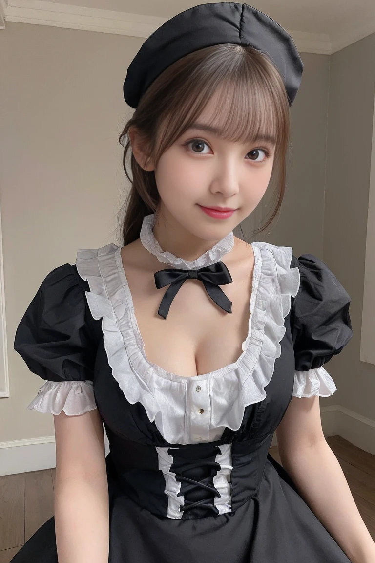 Highest quality, Super detailed, High resolution, 8K images) (reality, Realistic photos:1.37), ((Highest quality)),Japanese Idols, (From below、Victorian Maid outfit、black Maid outfit、Bottomless、Maid&#39;headband、Frills、White bikini pants、String、Black Hair、smile、Beautiful Skin、inside a manor、、Knee-high socks、)()Her skirt is flipped up and her underwear is visible))((Show me your)), ((Stick your butt out)),(Squat with legs apart), Fine and beautiful eyes,Perfect Proportions,(Overflowing big),(A full-body shot from behind), Very beautiful and cute girl,22 years old,(anime),Kamimei, Pitch black background,(Solid black background)
