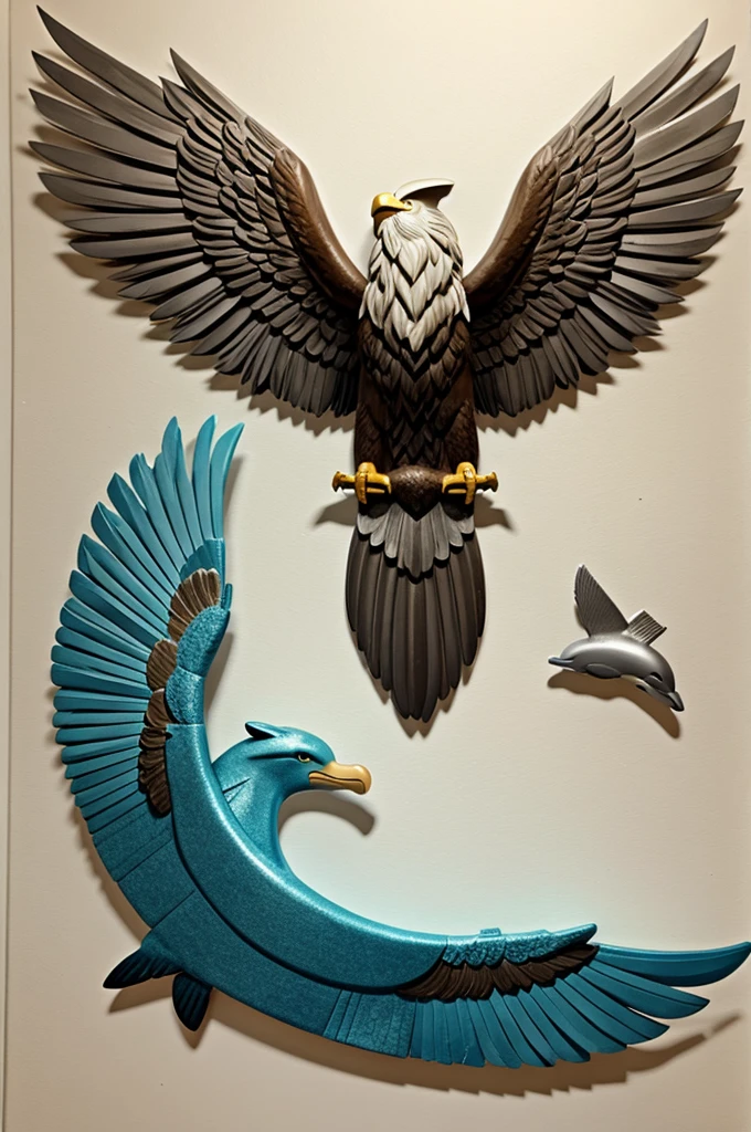 Make an animal with a lion head, eagle wings and dolphin fin 