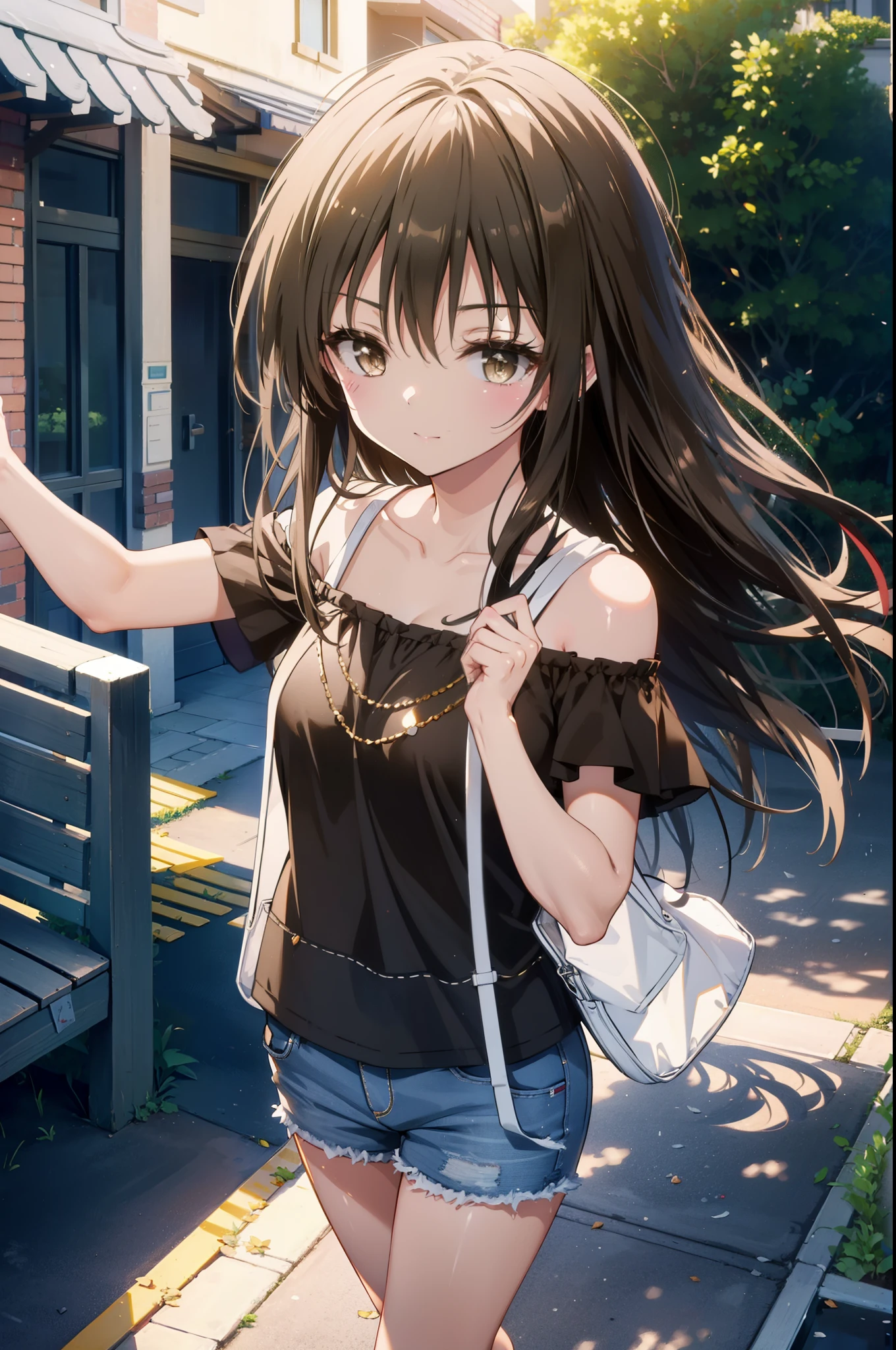 Yuikotegawa, yui kotegawa, Black Hair, (Brown eyes:1.5), Long Hair,happy smile, smile, Open your mouth,Glasses,Cold shoulder tops,Short sleeve skinny pants,Stiletto heels,Walking,morning,morning陽,The sun is rising,whole bodyがイラストに入るように,
break outdoors, Building district,
break looking at viewer, whole body,
break (masterpiece:1.2), Highest quality, High resolution, unity 8k wallpaper, (figure:0.8), (Beautiful attention to detail:1.6), Highly detailed face, Perfect lighting, Highly detailed CG, (Perfect hands, Perfect Anatomy),