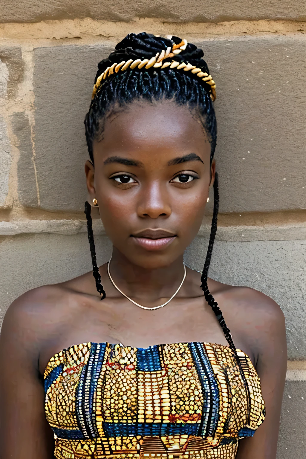 1 fille de 19 ans africaine habillé en robe avec des tresses