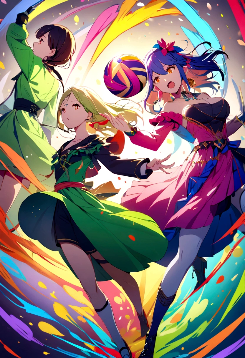 Three girls playing, that they are answering the ball