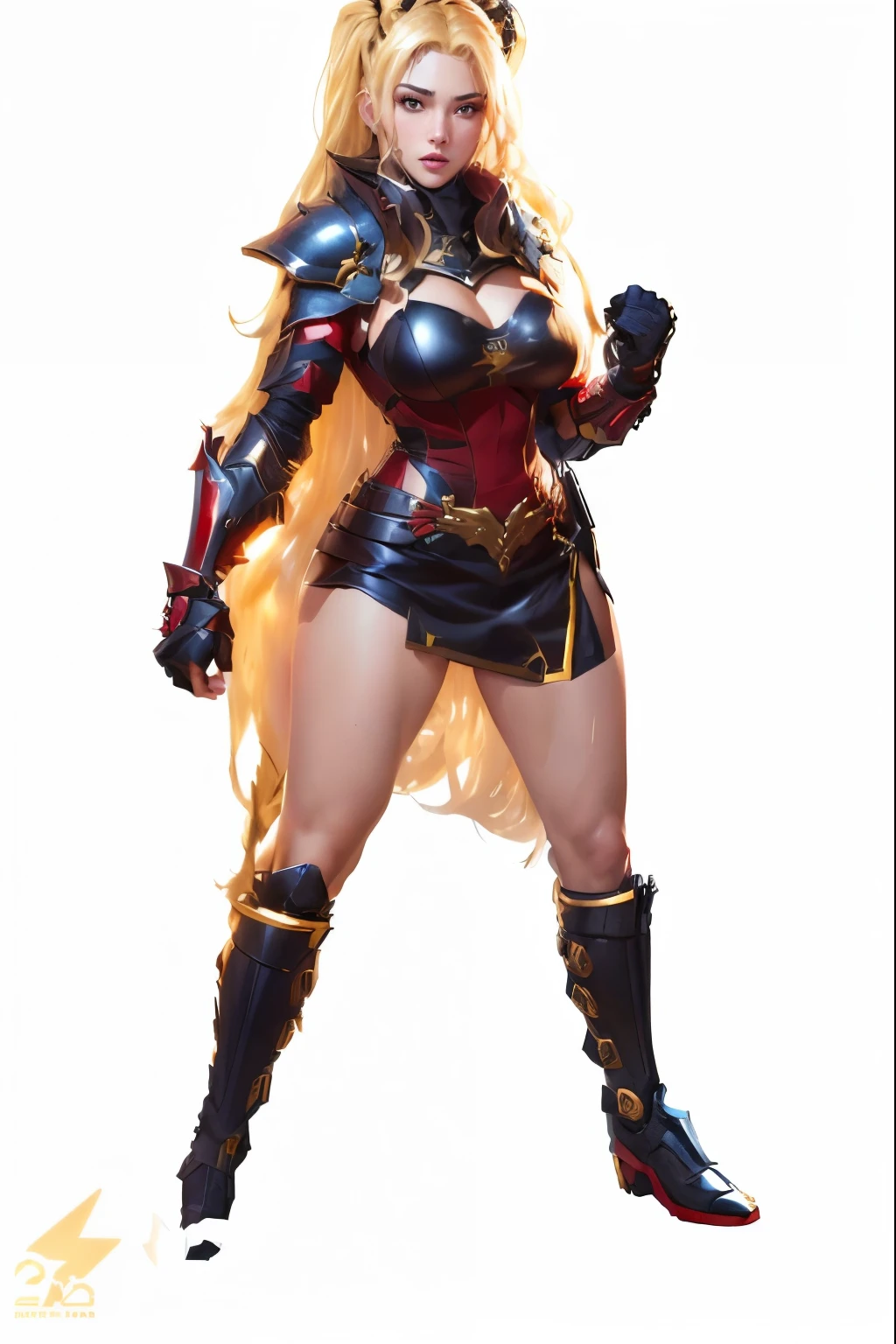 8K,very tiny breasts,beautiful blonde hair,A slender woman wearing a luxurious red and black combat uniform is posing.,super beauty(Like the real thing) very tiny breasts, lean body muscles,real looking skin,blondie hair,blue colored eyes,red combat pants,Demon Slayer with very tiny breasts,digitl art, angry beautiful goddess, 2 0 and. oh model women, , 超High resolution,A hyper-realistic,very tiny breasts,Robust appearance,Fantasyart,character art,appealing,sexy with very tiny breasts,Out of the ruins,in mountains,um close,Luxurious red and black shoulder armor,Gorgeous red and black chest armor(Precise golden emblem),Japan,combat scene,cena de Action,Action, thick-thighs , hair in fortnite art