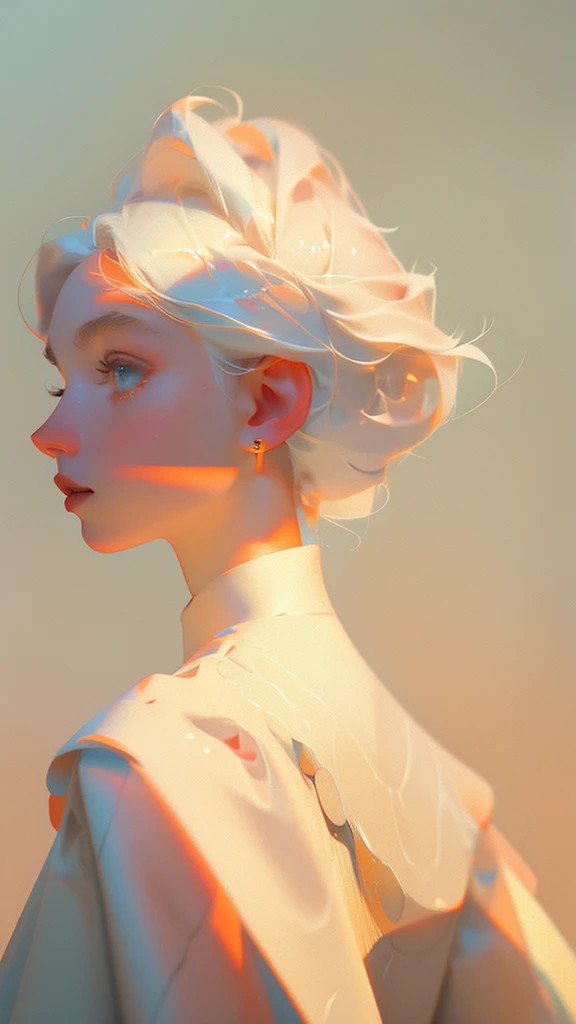highest quality image,The perfect masterpiece,perfect work of art,8k,(Upper body portrait:1.5),(((Seen from the side:1.2))),close-up lens,delicate face , white hair