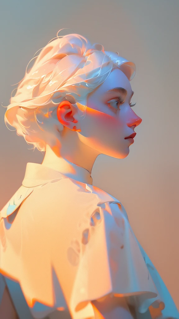 highest quality image,The perfect masterpiece,perfect work of art,8k,(Upper body portrait:1.5),(((Seen from the side:1.2))),close-up lens,delicate face , white hair 