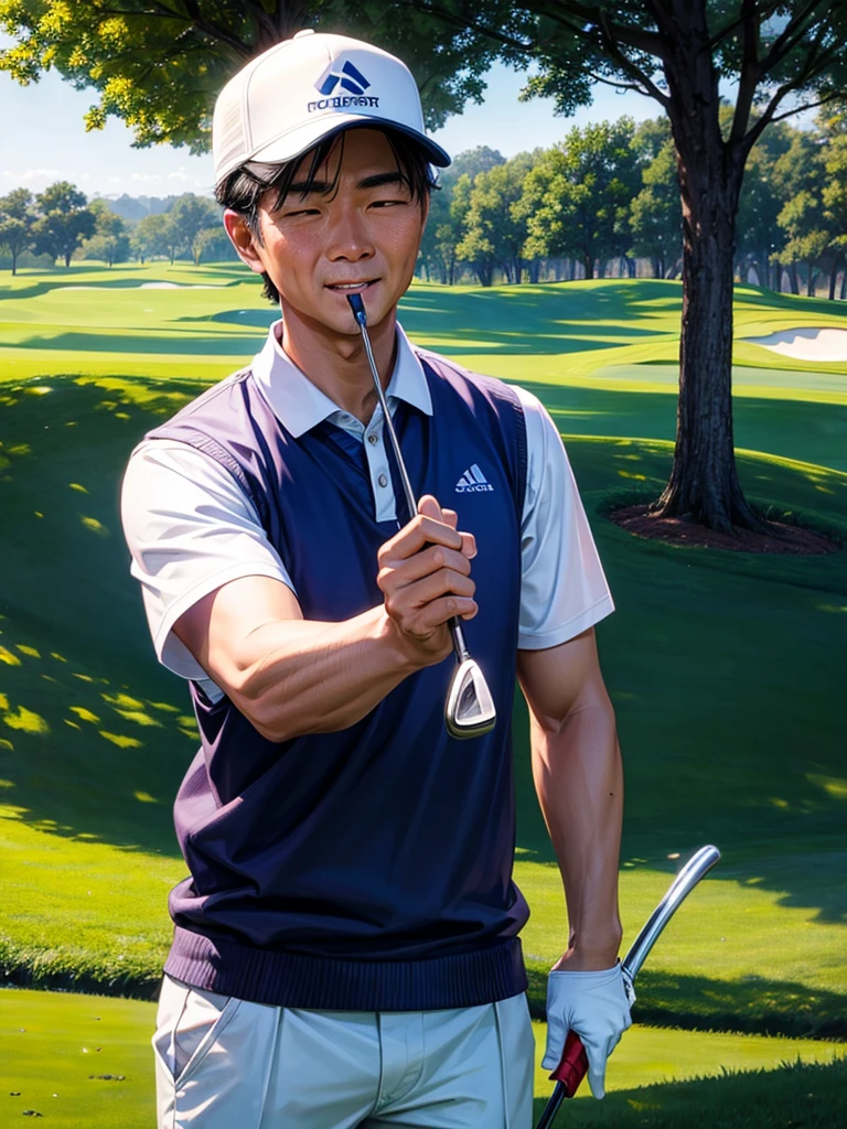 Highest quality,Highest Resolution,Uncle playing golf,