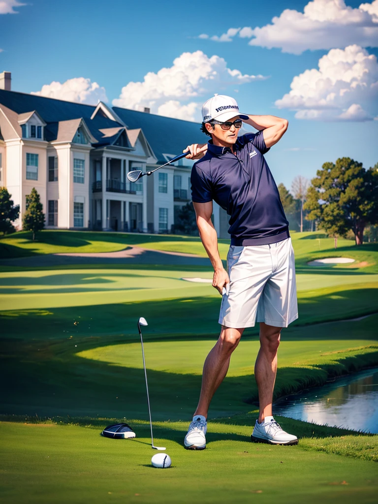 Highest quality,Highest Resolution,Uncle playing golf,