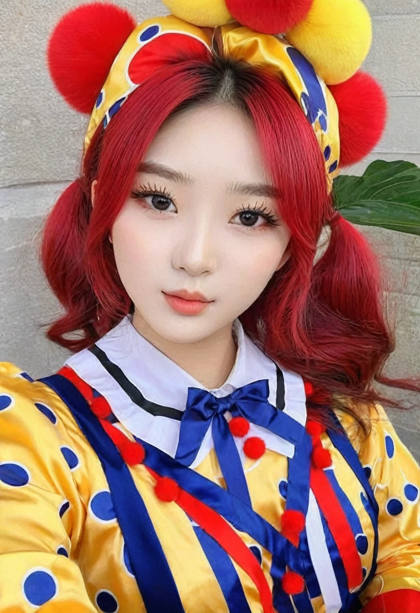 (best high quality:1.5), obra de arte, (8k), extremely detailed, (High details:1.4), Solo, ((18 year old pretty Korean Ulzzang female:1.4)), (cosplay pomni clown), 