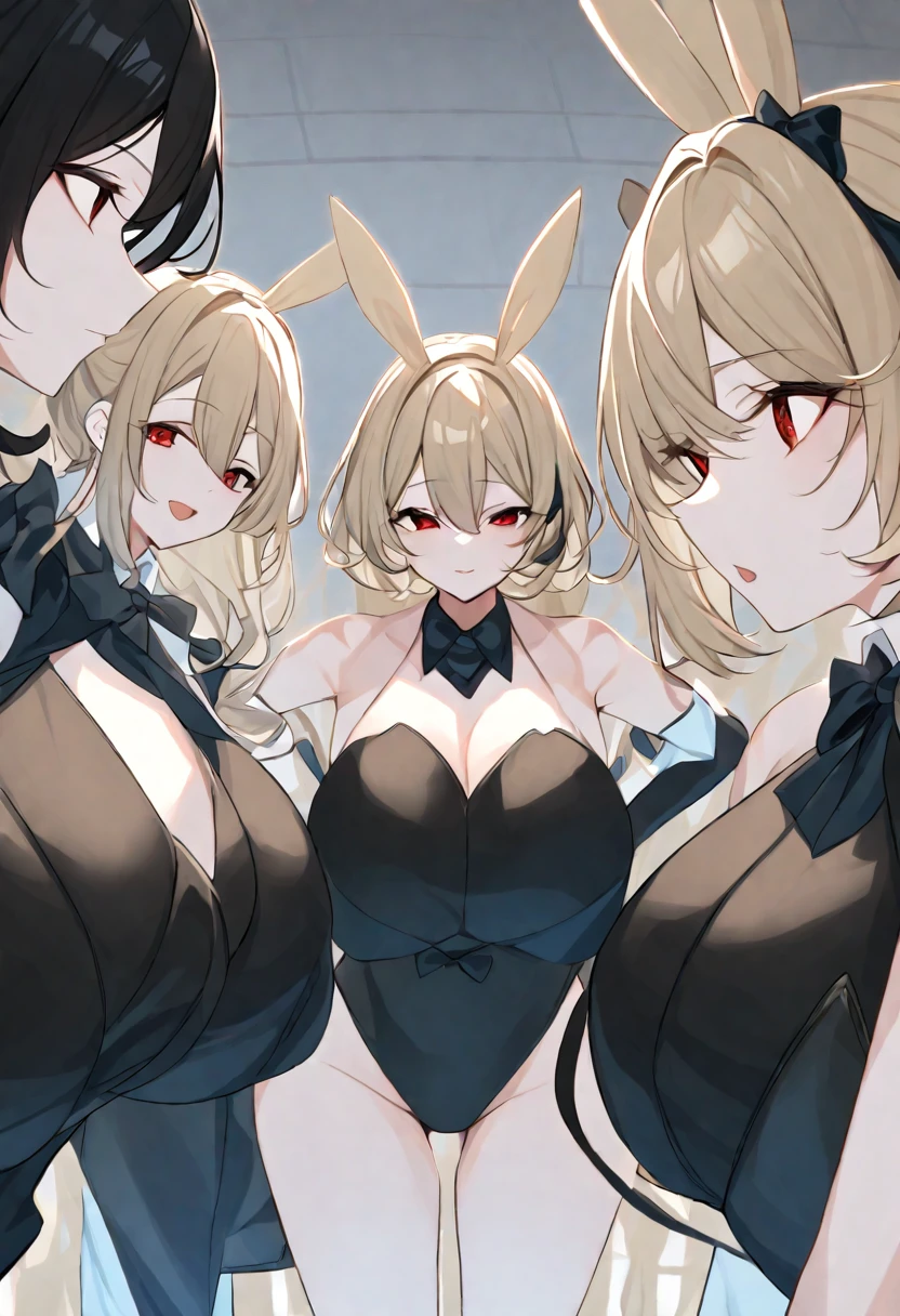 Hasumi Hakawa、Long black hair、Red eyes、Ichinose Asuna、Blonde、The right eye is hidden by hair、