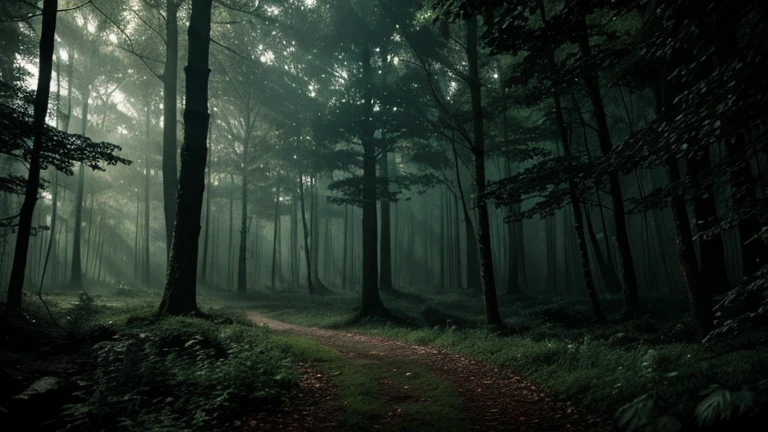 a mysterious forest full of trees and vegetation, 8k high quality, a mysterious dark human figure among the trees, detailed lighting, dramatic lighting, detailed textures, moody atmosphere, dramatic shadows, cinematic composition, lush foliage, detailed foliage, intricate details, photorealistic, dramatic mood, chiaroscuro, dramatic contrast, rich colors, vibrant colors, dynamic lighting, beautiful lighting, ethereal lighting, mystical atmosphere, magical realism