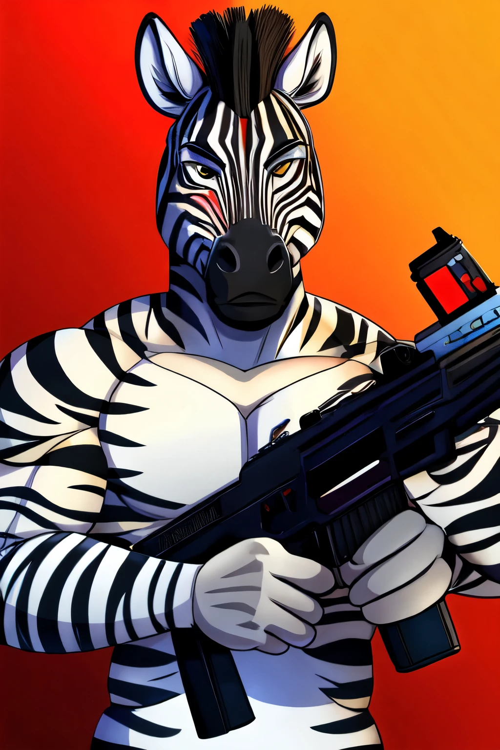 Generate in game profile picture featuring male zebra as main characters in a shooting game