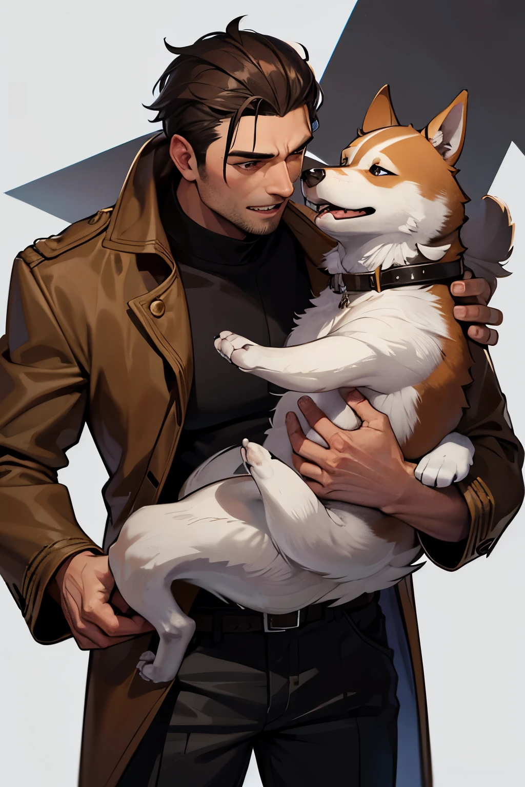 A light brown man with his Husky dog 