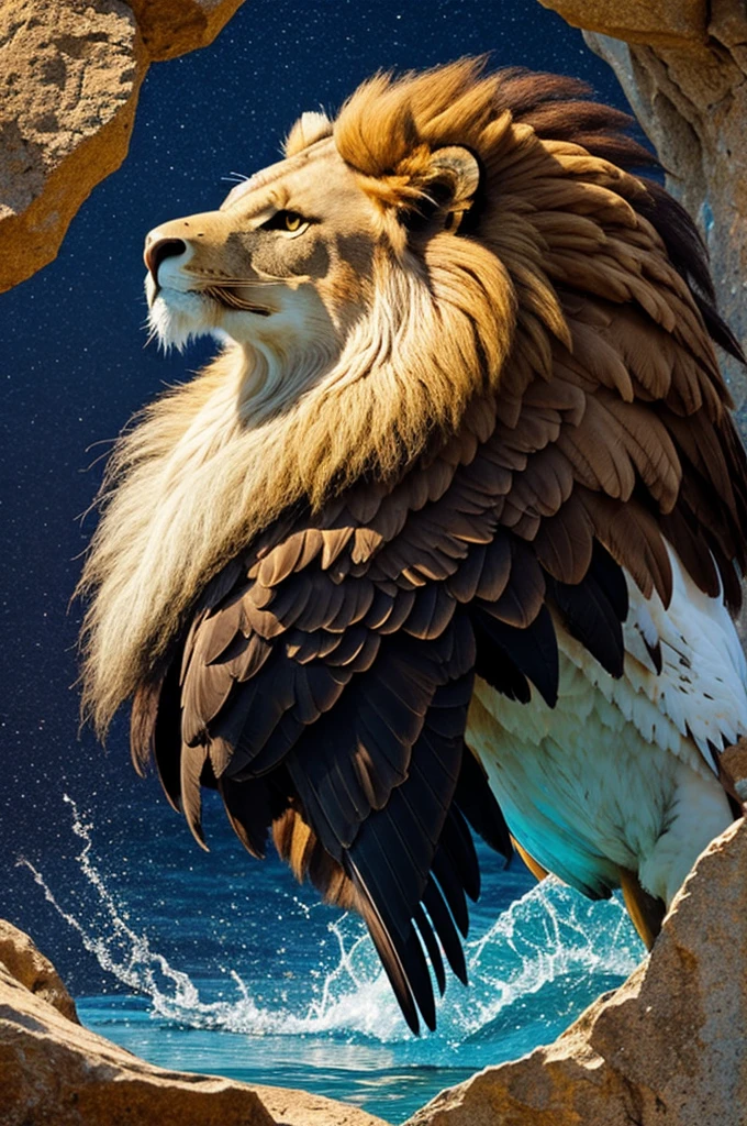 Create an animal with the qualities of a lion, an eagle and a dolphin 