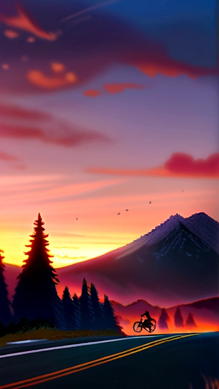 mountain, sunset, road, bicycle, Quiet scenery, rest