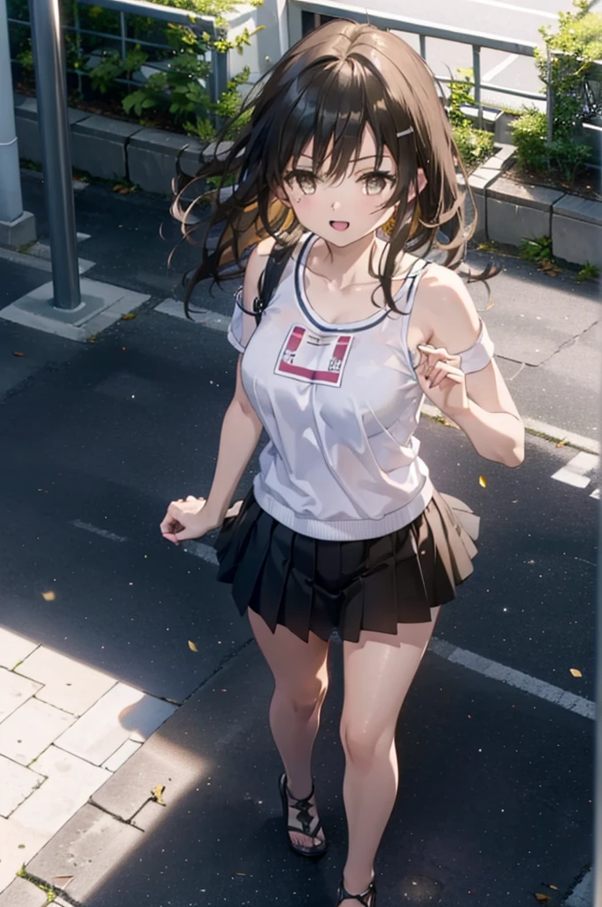 Yuikotegawa, yui kotegawa, Black Hair, (Brown eyes:1.5), Long Hair,Big Breasts,happy smile, smile, Open your mouth,Glasses,Cold shoulder tops,Short sleeve,mini skirt,Stiletto heels,Walking,morning,morning陽,The sun is rising,whole bodyがイラストに入るように,
break outdoors, School,school gate,
break looking at viewer, whole body,
break (masterpiece:1.2), Highest quality, High resolution, unity 8k wallpaper, (figure:0.8), (Beautiful attention to detail:1.6), Highly detailed face, Perfect lighting, Highly detailed CG, (Perfect hands, Perfect Anatomy),