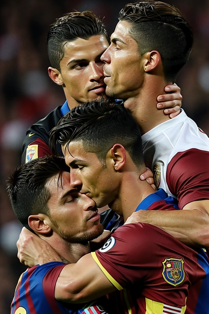 Messi kissing Cristiano Ronaldo