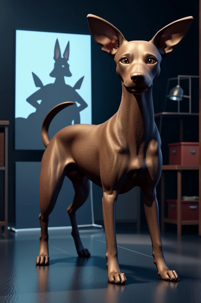 3d 4k image cartoon Xoloitzcuintle dog with background in a studio